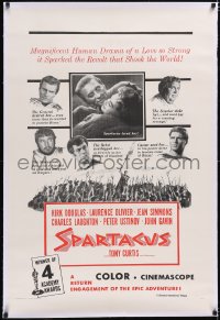 4x0719 SPARTACUS linen military 1sh R1960s Stanley Kubrick, different montage of top stars, rare!