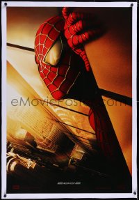 4x0723 SPIDER-MAN linen int'l Spanish language teaser 1sh 2002 Maguire w/WTC towers in eyes, Marvel!