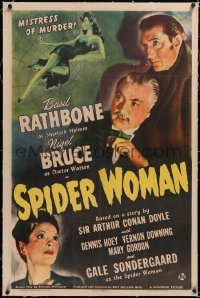 4x0722 SPIDER WOMAN linen 1sh 1944 Basil Rathbone, Nigel Bruce, mistress of murder, very rare!