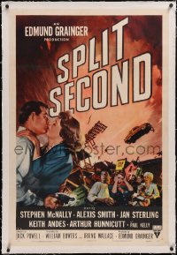 4x0725 SPLIT SECOND linen 1sh 1953 art of Stephen McNally kissing Alexis Smith, Dick Powell noir!