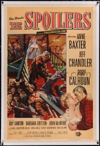 4x0727 SPOILERS linen 1sh 1956 Anne Baxter, Jeff Chandler, Rory Calhoun, cool brawl artwork!