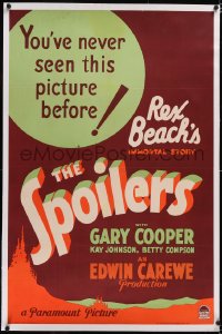 4x0726 SPOILERS linen style B 1sh 1930 Gary Cooper in Rex Beach's immortal western story, rare!