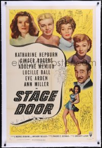 4x0730 STAGE DOOR linen 1sh R1953 Katharine Hepburn, Ginger Rogers, Lucille Ball, Adolphe Menjou