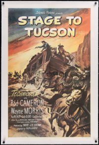 4x0731 STAGE TO TUCSON linen 1sh 1950 Rod Cameron cowboy western, cool art of runaway stagecoach!
