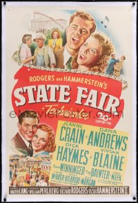 4x0733 STATE FAIR linen 1sh 1945 art of Jeanne Crain & Dana Andrews, Rodgers & Hammerstein!