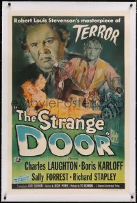 4x0739 STRANGE DOOR linen 1sh 1951 art of chained Boris Karloff, Charles Laughton & Sally Forrest!