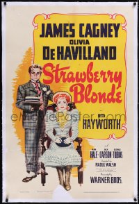 4x0742 STRAWBERRY BLONDE linen 1sh 1941 art of James Cagney standing by Olivia De Havilland, rare!