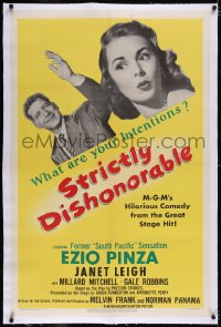 4x0745 STRICTLY DISHONORABLE linen 1sh 1951 what are Ezio Pinza's intentions toward Janet Leigh?