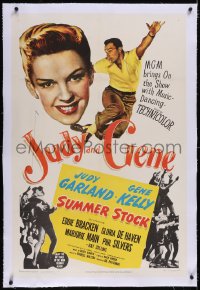 4x0753 SUMMER STOCK linen 1sh 1950 giant headshot of Judy Garland & Gene Kelly dancing in mid-air!