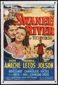 4x0756 SWANEE RIVER linen style B 1sh 1939 art of Don Ameche, Andrea Leeds & blackface Al Jolson!
