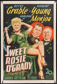 4x0758 SWEET ROSIE O'GRADY linen 1sh 1943 Fox stone litho of sexy Betty Grable, Young & Menjou!