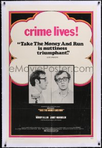4x0760 TAKE THE MONEY & RUN linen 1sh 1969 wacky Woody Allen mugshot in classic mockumentary!