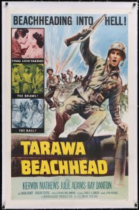 4x0766 TARAWA BEACHHEAD linen 1sh 1958 Kerwin Mathews battles for inches of Hell in WWII!