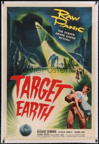 4x0767 TARGET EARTH linen 1sh 1954 raw panic the screen has never dared reveal, cool sci-fi art!