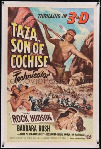 4x0769 TAZA SON OF COCHISE linen 3D 1sh 1954 Brown art of Native American Rock Hudson, Douglas Sirk!
