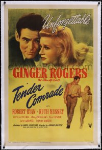 4x0773 TENDER COMRADE linen 1sh 1944 pretty Chin-Up Girl Ginger Rogers & Robert Ryan, unforgettable!