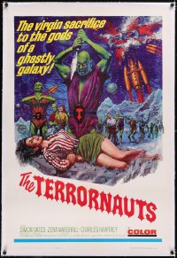 4x0776 TERRORNAUTS linen 1sh 1967 wild art of alien virgin sacrifice to the gods of a ghastly galaxy!