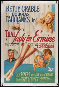 4x0777 THAT LADY IN ERMINE linen 1sh 1948 Betty Grable naked except for title coat & Douglas Fairbanks Jr.!