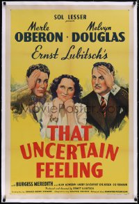4x0778 THAT UNCERTAIN FEELING linen 1sh R1944 Lubitsch, Merle Oberon between Douglas & Meredith!
