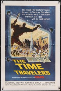 4x0795 TIME TRAVELERS linen 1sh 1964 cool Reynold Brown sci-fi art of the crack in space and time!