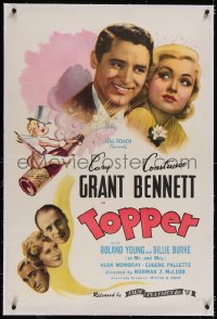 4x0810 TOPPER linen 1sh R1944 Constance Bennett, Cary Grant, wacky art of cupid on champagne bottle!