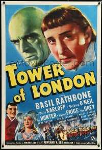 4x0813 TOWER OF LONDON linen style B 1sh 1939 executioner Boris Karloff, Basil Rathbone, ultra rare!