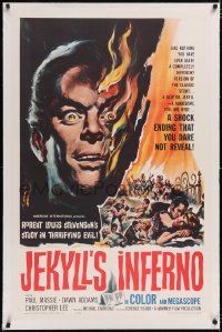 4x0819 TWO FACES OF DR. JEKYLL linen 1sh 1961 Jekyll's Inferno, burning face art by Reynold Brown!