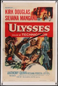 4x0824 ULYSSES linen 1sh 1955 cool art of Kirk Douglas & sexy Silvana Mangano, Homer's Odyssey!