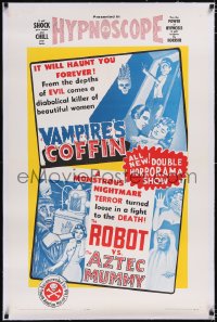 4x0832 VAMPIRE'S COFFIN/ROBOT VS THE AZTEC MUMMY linen 1sh 1964 wacky double horrorama show!