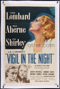 4x0834 VIGIL IN THE NIGHT linen 1sh 1940 great art of beautiful nurse Carole Lombard, Brian Aherne!