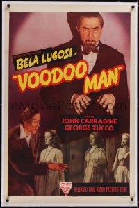 4x0840 VOODOO MAN linen 1sh R1950s creepy Bela Lugosi & John Carradine with three zombified girls!
