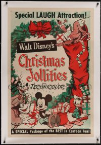 4x0843 WALT DISNEY'S CHRISTMAS JOLLITIES linen 1sh 1953 Mickey Mouse, Donald Duck, ultra rare!