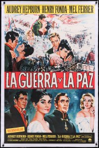 4x0844 WAR & PEACE linen Spanish/US 1sh R1964 art of Audrey Hepburn, Henry Fonda & Mel Ferrer, Tolstoy