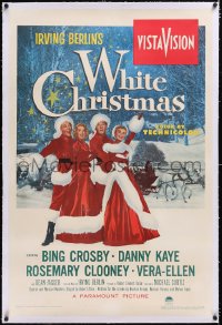 4x0853 WHITE CHRISTMAS linen 1sh 1954 great art of Bing Crosby, Danny Kaye, Clooney & Vera-Ellen!