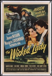 4x0858 WICKED LADY linen 1sh 1945 James Mason meets his match with Margaret Lockwood, very rare!