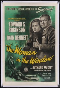 4x0872 WOMAN IN THE WINDOW linen 1sh 1944 Fritz Lang, art of Edward G. Robinson & sexy Joan Bennett!