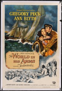 4x0875 WORLD IN HIS ARMS linen 1sh 1952 art of Gregory Peck & Ann Blyth, first Reynold Brown poster!