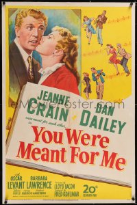 4x0882 YOU WERE MEANT FOR ME linen 1sh 1948 art of Jeanne Crain kissing Big Bandleader Dan Dailey!