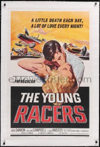 4x0886 YOUNG RACERS linen 1sh 1963 a little death each day, a lot of love every night, cool art!