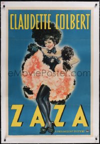 4x0887 ZAZA linen style B 1sh 1939 incredible full-length art of Claudette Colbert dancing, rare!