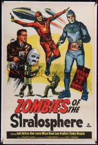 4x0889 ZOMBIES OF THE STRATOSPHERE linen 1sh 1952 cool art of aliens with guns including Leonard Nimoy!