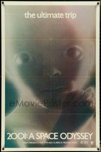 4y0681 2001: A SPACE ODYSSEY 1sh R1974 Stanley Kubrick, c/u of star child, the ultimate trip!