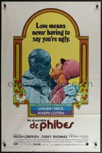 4y0689 ABOMINABLE DR. PHIBES 1sh 1971 Vincent Price, love means never having to say you're ugly!