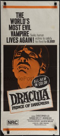 4y0376 DRACULA PRINCE OF DARKNESS Aust daybill 1972 artwork of most evil vampire Christopher Lee!