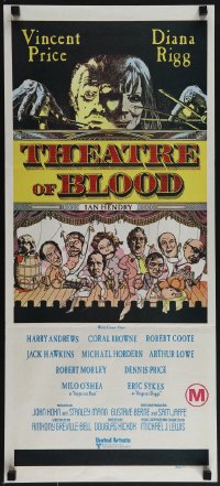 4y0429 THEATRE OF BLOOD Aust daybill 1973 great art of puppet masters Vincent Price & Diana Rigg!