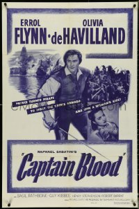 4y0733 CAPTAIN BLOOD 1sh R1956 Errol Flynn, Olivia de Havilland, Curtiz classic!