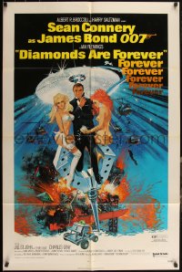 4y0773 DIAMONDS ARE FOREVER 1sh 1971 art of Sean Connery as James Bond 007 by Robert McGinnis!