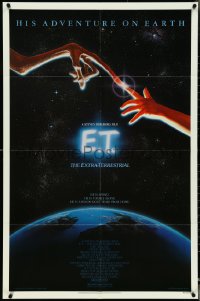 4y0784 E.T. THE EXTRA TERRESTRIAL studio style 1sh 1983 Steven Spielberg, John Alvin art over Earth!