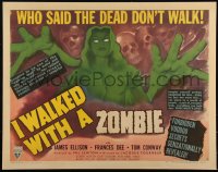 4y0022 I WALKED WITH A ZOMBIE style B 1/2sh 1943 classic Val Lewton & Jacques Tourneur, ultra rare!
