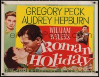 4y0025 ROMAN HOLIDAY 1/2sh 1953 Audrey Hepburn & Gregory Peck about to kiss & on Vespa, very rare!